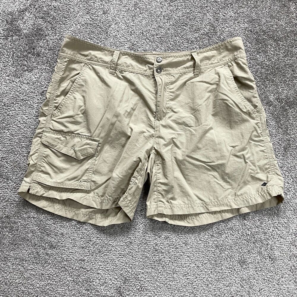 Columbia Cargo Shorts Womens 12 Brown Nylon Zip Pockets Snap Active Outdoor Fish